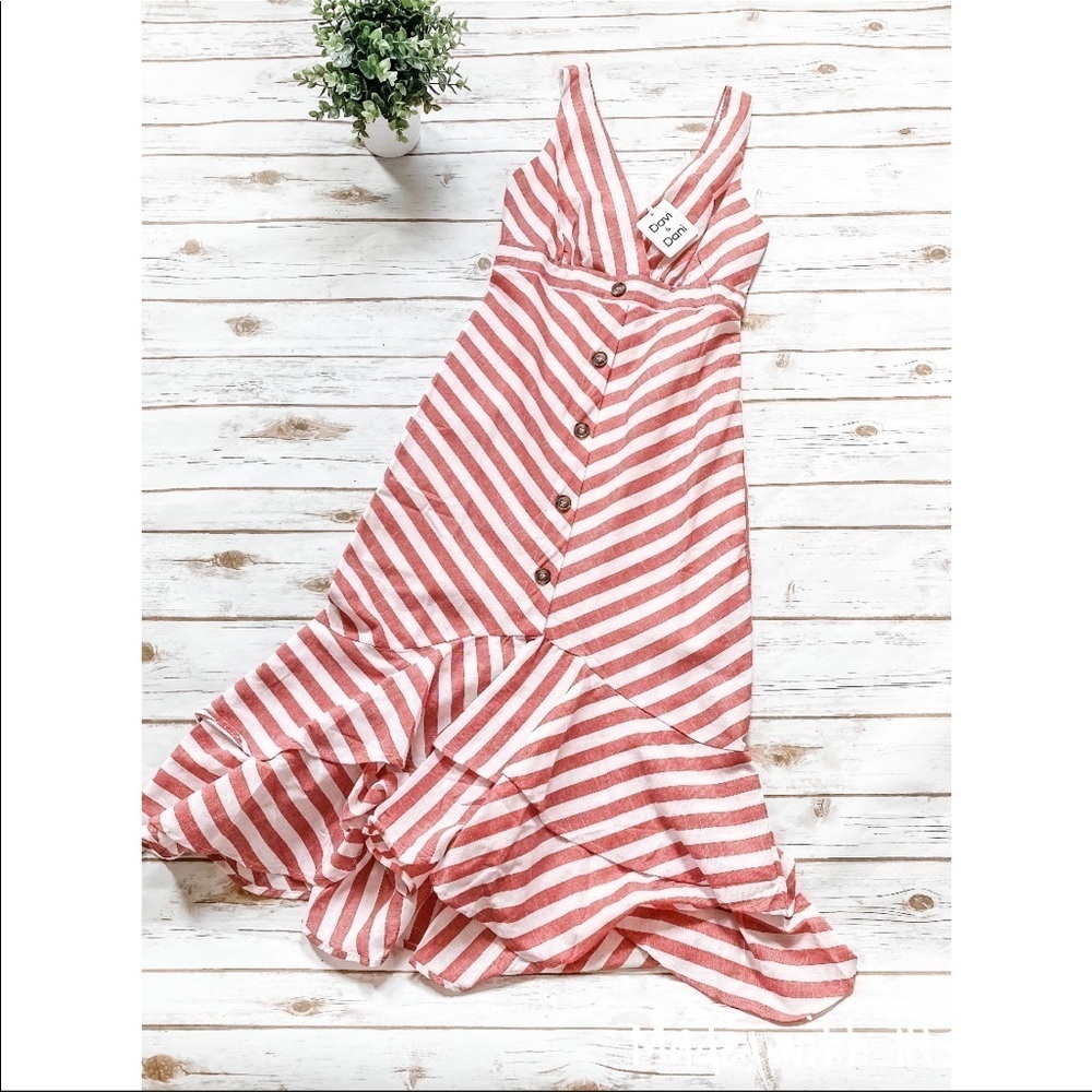 Davi & Dani Coral & White Stripe Linen Dress